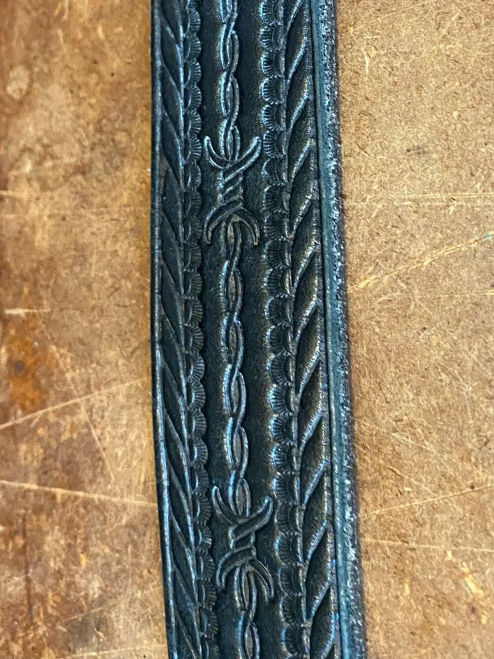 Fisher's Leather Goods Black Embossed Leather Belt Barbed Wire Western Size 29